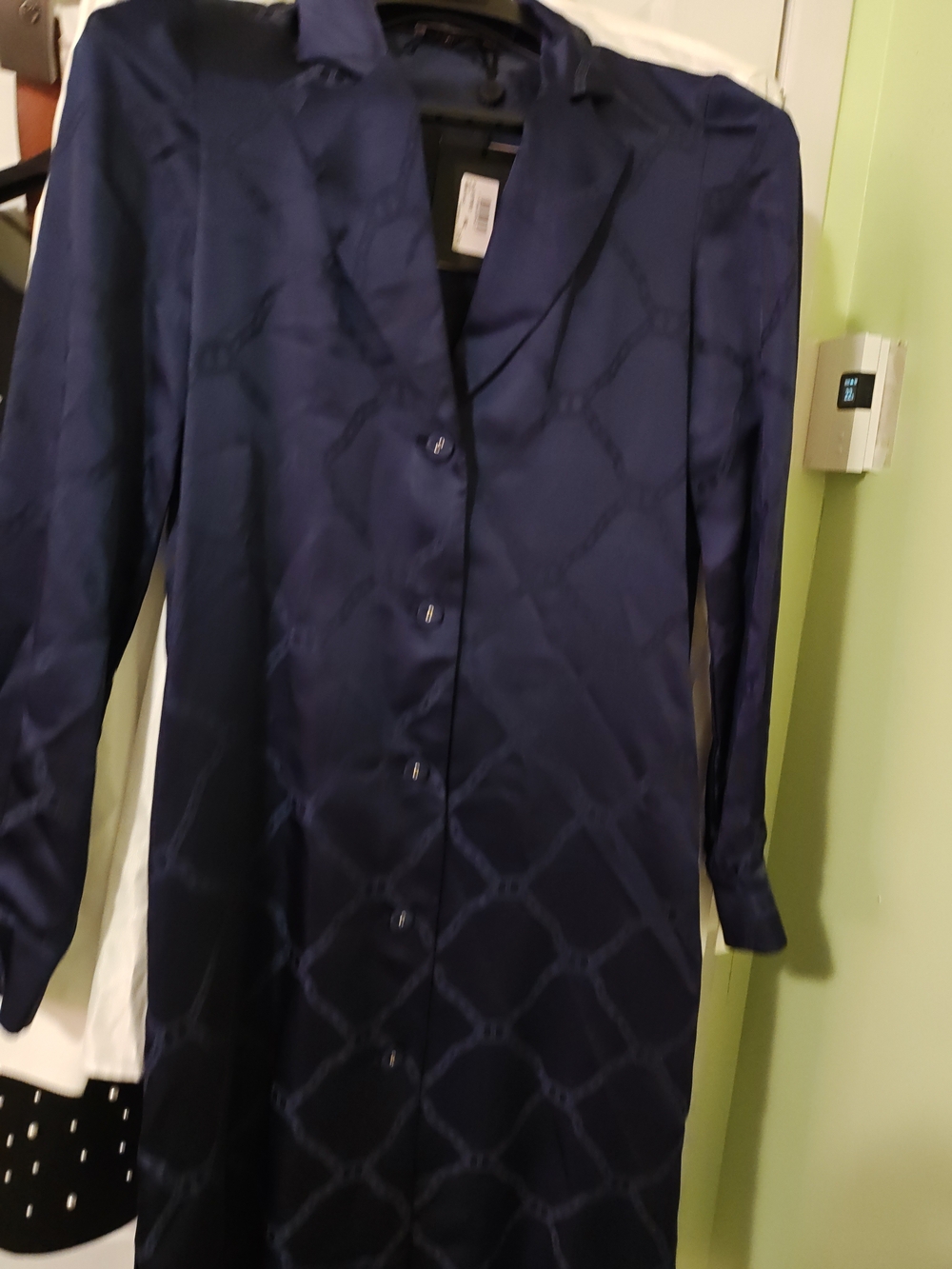 Twin-Set Navy Long Sleeve Midi Dress with Geometric Jacquard 40